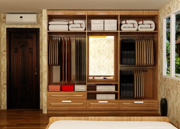 Tủ quần áo âm tường gỗ xoan đào