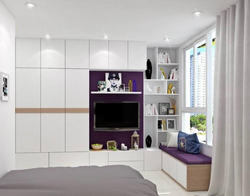 Tủ quần áo âm tường kết hợp kệ ti vi 