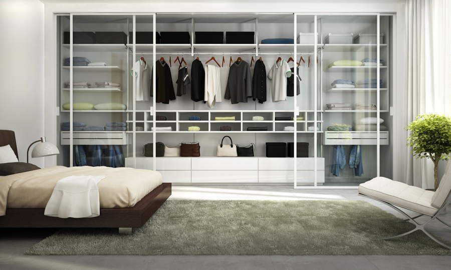 Tủ quần áo âm tường bằng nhôm sơn trắng kính rất hiện đại – mẫu 1