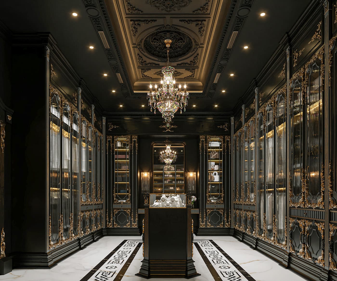 Trong kiến trúc: phong cách này được thể hiện qua những cột trụ cao