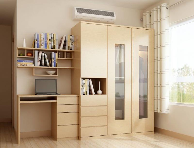 Tủ quần áo âm tường kết hợp bàn làm việc hiện đại phù hợp với các căn hộ studio hoặc chung cư diện tích nhỏ - Mẫu 2