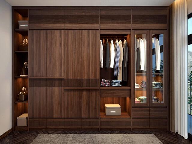 Tủ quần áo âm tường gỗ tự nhiên mầu nâu