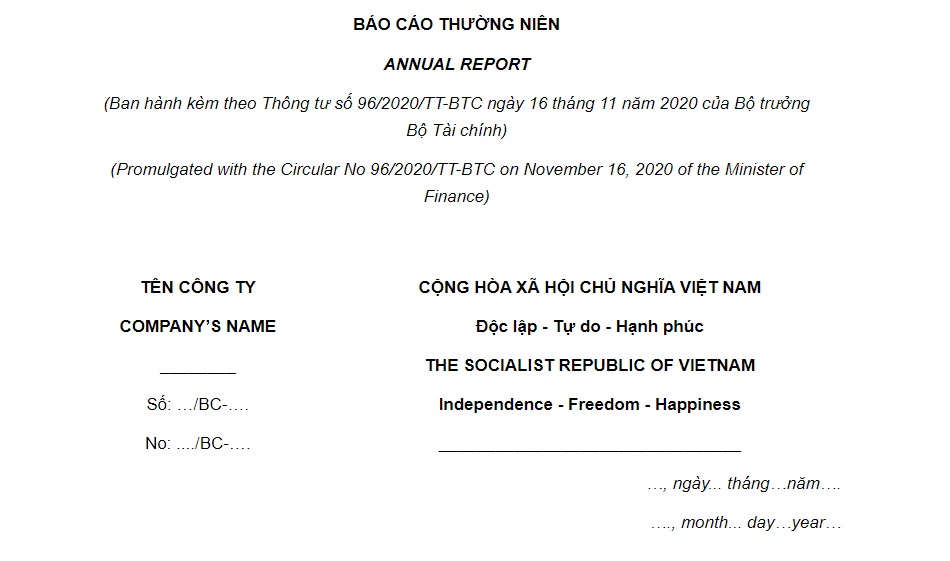 Mẫu báo cáo thường niên theo thông tư số 96/2020/TT-BTC