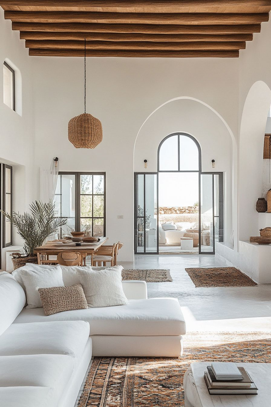 Các phòng theo phong cách Địa Trung Hải thường có tường trát vữa và sàn lát đá