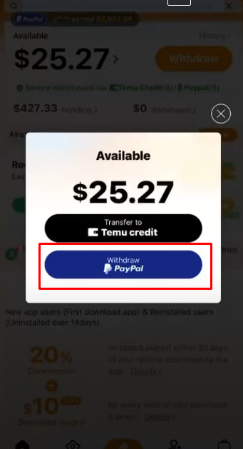cách rút tiền từ sàn Temu