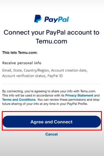 Đồng ý liên kết Paypal và Temu