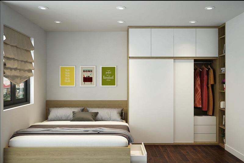 Tủ quần áo âm tường mầu trắng cửa lùa (cửa trượt) mẫu 1. Mẫu cửa này giúp tiết kiệm tốt đa không gian đặc biệt đối với các phòng ngủ tại các chung cư 